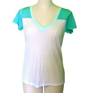 Aeropostale Live Love Dream Teal Green White Color Block V-Neck Tee Shirt New